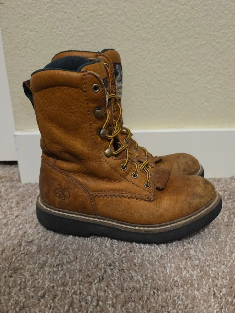Georgia Boot Kids Tan Leather Lace-Up Work Boots